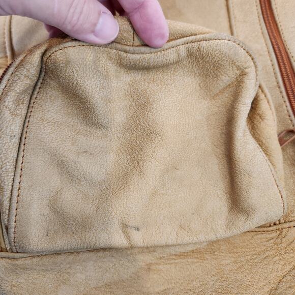 UNKNOWN Tan Supple Leather Adjustable Sling Shoulder Bag Western Womens FLAWED - Picture 5 of 12